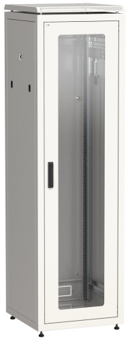 ITK Шкаф сетевой напольный 19" LINEA N 42U 600х800мм стеклянная передняя дверь, задняя металлическая серый | код LN35-42U68-GM | IEK